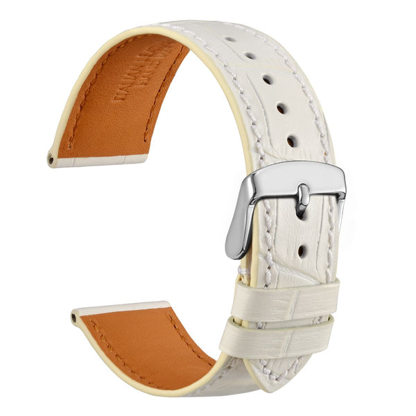 Alligator Grain - Semi Shiny Italian Leather Watch Band - White