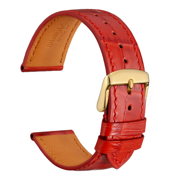 Alligator Grain - Semi Shiny Italian Leather Watch Band - Carmine Red