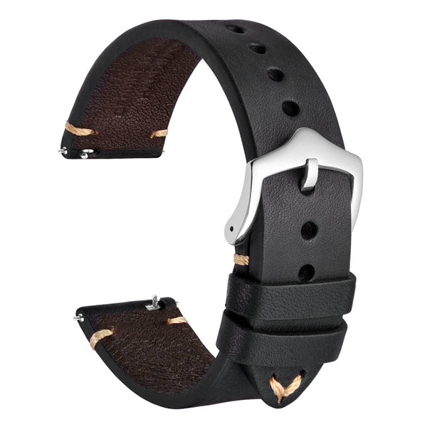MILITARY - Italian Calfskin Leather Watch Band - Black