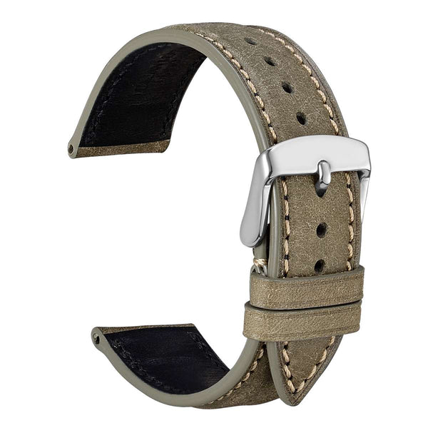 NUBUCK - Italian Leather Watch Band - Olive Green